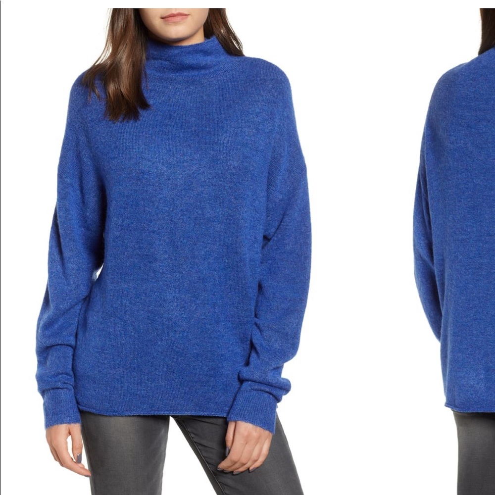 Leith Blue Cozy Mock Neck Sweater, XS
